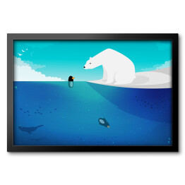 Obraz w ramie Niedźwiedź polarny kontra pingwiny