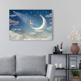 Obraz na płótnie Dziewczyna na księżycu nocą