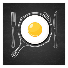 Plakat samoprzylepny Jajko sadzone z rysowanymi widelcem i nożem