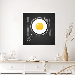 Plakat samoprzylepny Jajko sadzone z rysowanymi widelcem i nożem