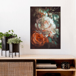Plakat samoprzylepny Bukiet kwitnących róż na ciemnym tle