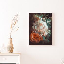 Obraz na płótnie Bukiet kwitnących róż na ciemnym tle
