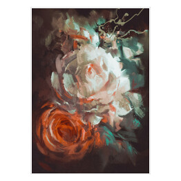 Plakat samoprzylepny Bukiet kwitnących róż na ciemnym tle