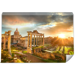 Fototapeta winylowa zmywalna Ruiny Romańskiego Forum w Rzymie podczas wschodu słońca
