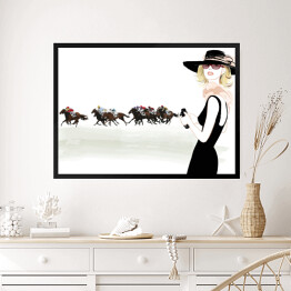 Obraz w ramie Kobieta obserwująca wyścigi konne
