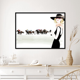 Plakat w ramie Kobieta obserwująca wyścigi konne