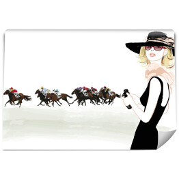 Fototapeta Kobieta obserwująca wyścigi konne