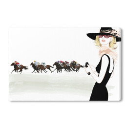 Obraz na płótnie Kobieta obserwująca wyścigi konne