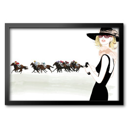 Obraz w ramie Kobieta obserwująca wyścigi konne