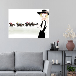 Plakat samoprzylepny Kobieta obserwująca wyścigi konne