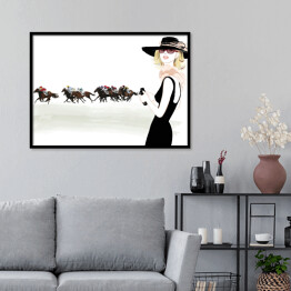 Plakat w ramie Kobieta obserwująca wyścigi konne