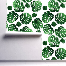Tapeta samoprzylepna w rolce Rozłożyste zielone ciemne liście na białym tle