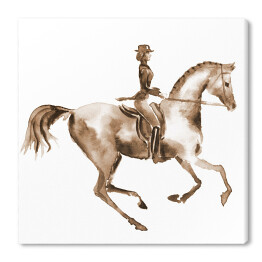 Akwarela - jeździec i ujeżdżanie konia na białym tle