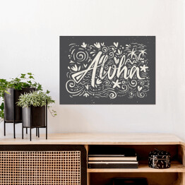 Plakat samoprzylepny Hasło "Aloha" na kwiecistym tle