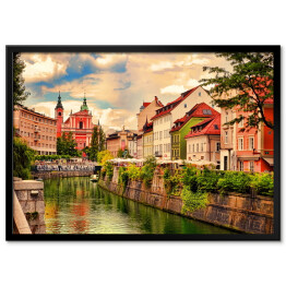 Plakat w ramie Piękny widok na nasyp w Lublanie, Słowenia