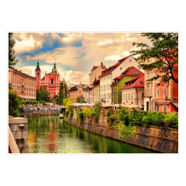 Plakat samoprzylepny Piękny widok na nasyp w Lublanie, Słowenia