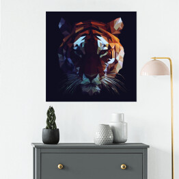 Plakat samoprzylepny Wielokąt - kolorowa głowa tygrysa na ciemnym tle