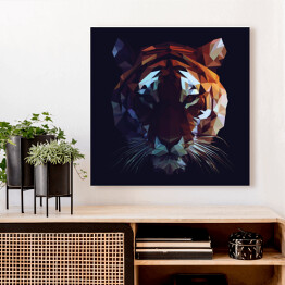 Obraz na płótnie Wielokąt - kolorowa głowa tygrysa na ciemnym tle