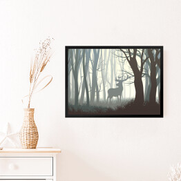Obraz w ramie Dzikie zwierzęta w lesie - ilustracja w odcieniach szarości