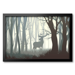 Obraz w ramie Dzikie zwierzęta w lesie - ilustracja w odcieniach szarości