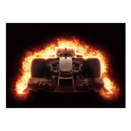 Plakat Samochód wyścigowy na tle ognia