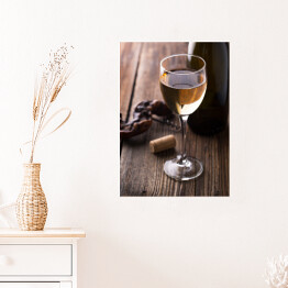 Plakat Kieliszek wina, butelki i korkociąg