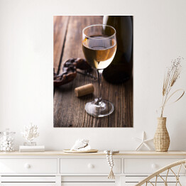 Plakat Kieliszek wina, butelki i korkociąg