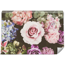 Fototapeta winylowa zmywalna Piękny bukiet ozdobnych kwiatów na czarnym tle