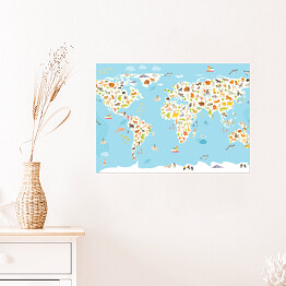 Plakat Mapa świata ze ssakami