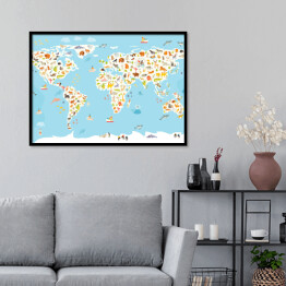 Plakat w ramie Mapa świata ze ssakami