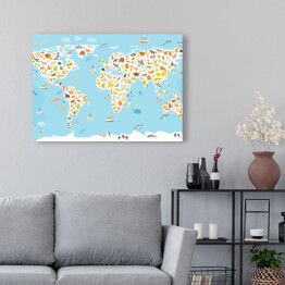 Obraz na płótnie Mapa świata ze ssakami