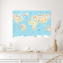 Plakat samoprzylepny Mapa świata ze ssakami