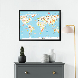 Obraz w ramie Mapa świata ze ssakami