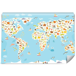 Fototapeta winylowa zmywalna Mapa świata ze ssakami