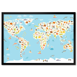Plakat w ramie Mapa świata ze ssakami
