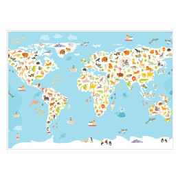 Plakat samoprzylepny Mapa świata ze ssakami