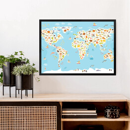 Obraz w ramie Mapa świata ze ssakami