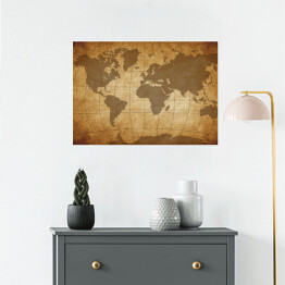 Plakat Brązowo beżowa mapa świata