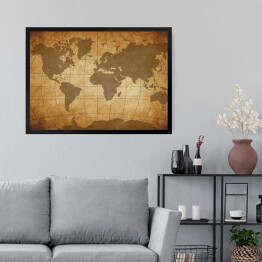 Obraz w ramie Brązowo beżowa mapa świata