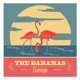 Plakat samoprzylepny Bahamy i flamingi - ilustracja w stylu retro