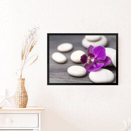Obraz w ramie Biali - kamienie i orientalny kwiat