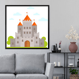 Obraz w ramie Średniowieczny bajkowy zamek na białym tle