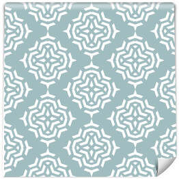 Tapeta winylowa zmywalna w rolce Biały ornament - nowoczesny wzór geometryczny na niebieskim tle