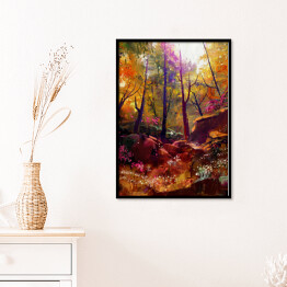 Plakat w ramie Jesień w lesie rozświetlona złotymi promieniami słońca