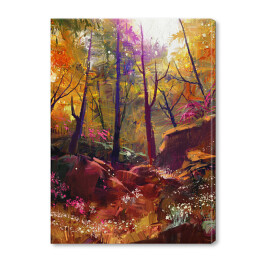 Obraz na płótnie Jesień w lesie rozświetlona złotymi promieniami słońca