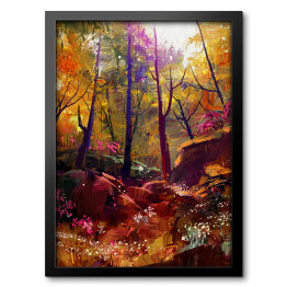 Obraz w ramie Jesień w lesie rozświetlona złotymi promieniami słońca