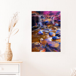 Plakat samoprzylepny Wodospad i rzeka z dużymi kamieniami