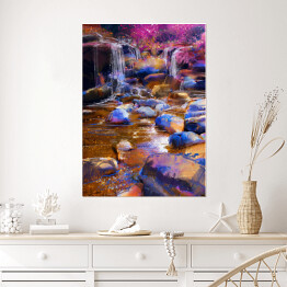 Plakat samoprzylepny Wodospad i rzeka z dużymi kamieniami