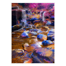 Plakat Wodospad i rzeka z dużymi kamieniami
