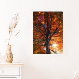 Plakat samoprzylepny Jesienne drzewo ze spadającymi liśćmi 